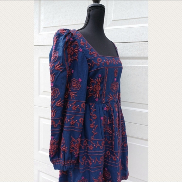 NWT Navy Petunia Embroidery Long Sleeve Square Neck Dress Size 2 by Sea New York - Picture 3 of 11